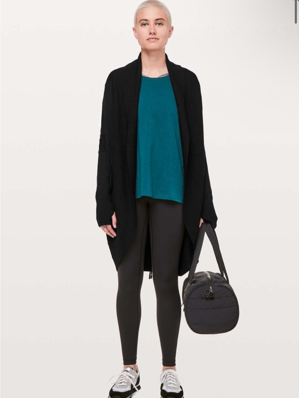 Lululemon Transformation‎ Wrap Black Open Front Knit Cardigan Sweater size 4